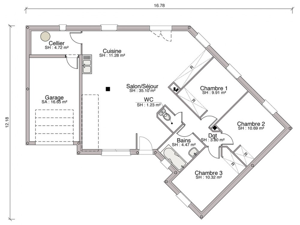 plan maison v ouvert